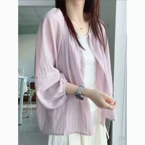 【小四粉丝专享】A434慵懒风防晒衣女长袖纽扣开衫