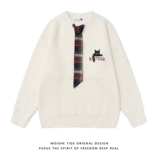 软糯毛衣 A357学院风猫咪刺绣领带针织衫 小四粉丝专享