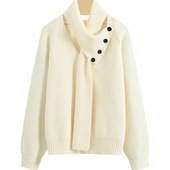 A137秋冬慵懒风围巾款 小四粉丝专享 斜扣针织衫