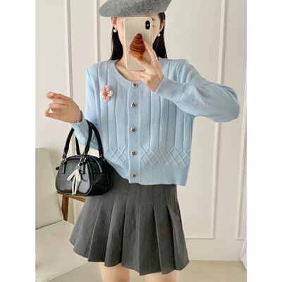 【小四粉丝专享】A374单排扣麻花针织开衫女春季氛围感毛衣外套