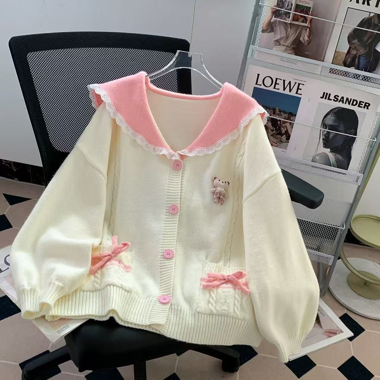 【小四粉丝专享】A139娃娃领小熊蝴蝶结针织开衫