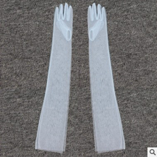 结婚纱手套蕾丝超长黑纱白色款70CM表演手套水蓝纯色透明新娘手套