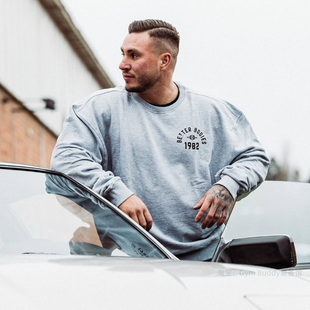 上衣套头衫 长袖 男 大码 运动无帽圆领卫衣热身保暖健身宽松显壮美式