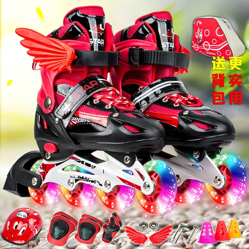 儿童刘溜冰鞋全套旱冰轮滑鞋3-4-5-6-7-8-9-10岁男女童直排闪光鞋