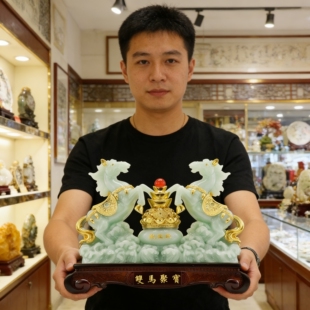 招财双马摆件聚宝盆马到成功客厅玄关酒柜装饰品乔迁新居开业礼品
