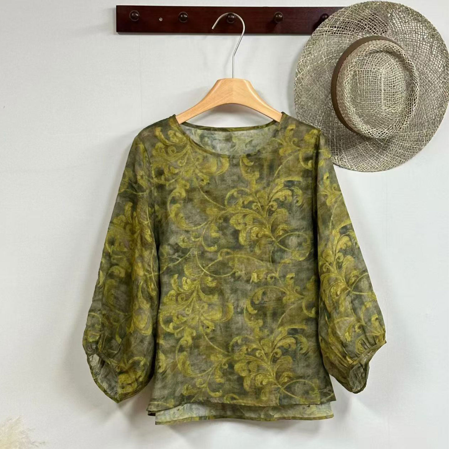 苎麻上衣女大码品牌高端年轻款文艺复古大码宽松休闲夏薄潮八分袖