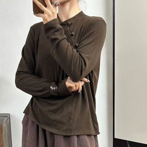 德绒盘扣打底文艺复古个性潮大码宽松休闲民族风加厚内搭百搭上衣