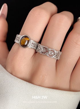 韩国东大门新款椭圆形开口戒指中古复古气质食指戒轻奢高级感手饰