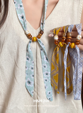 韩国东大门高级感蓝色格纹串珠项链女2026年新款春夏系脖装饰配饰