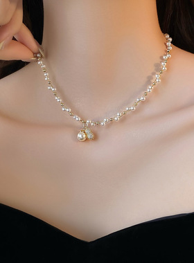 新款珍珠串珠葫芦吊坠项链轻奢复古精致锁骨链个性气质高级感饰品