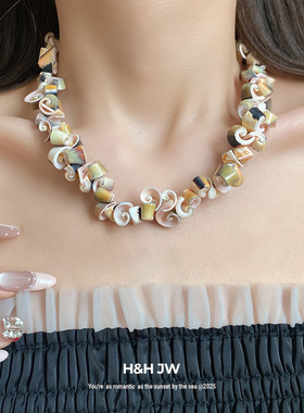 韩国东大门气质时尚贝壳拾贝项链女简约多层百搭设计感锁骨链饰品