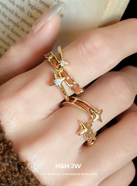 新款扭曲星星开口戒指ins复古宫廷风气质食指戒轻奢高级感手饰女