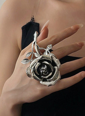 韩国东大门新款复古金属立体玫瑰花朵戒指夸张个性食指戒手饰秋冬