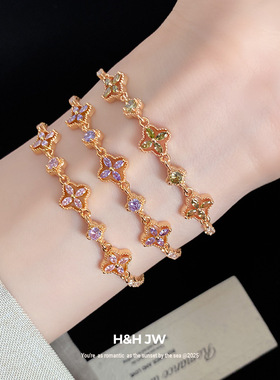 韩国东大门新款锆石花朵镂空手链欧美复古精致手环轻奢高级感手饰