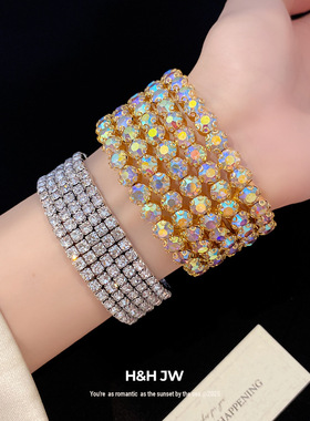 新款欧美镶钻五排开口手镯复古宫廷风简约时尚手环轻奢高级感手饰