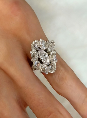 新款镂空锆石椭圆开口戒指时尚精致气质食指戒百搭轻奢高级感手饰