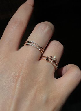 新款锆石蝴蝶双层开口戒指时尚复古气质食指戒轻奢百搭高级感手饰