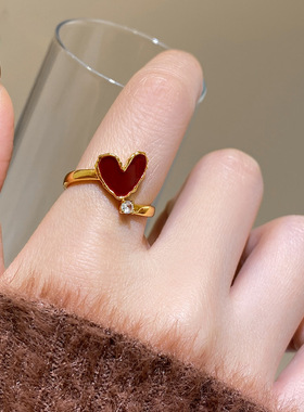 韩国东大门锆石滴油爱心开口戒指时尚简约气质食指戒复古港风手饰