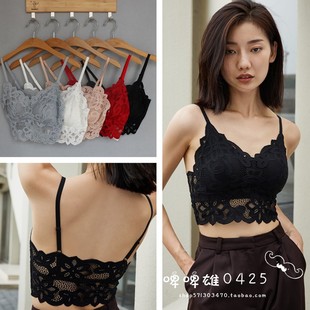 性感V领打底抹胸全蕾丝文胸女美背背心内衣胸垫一体M1027 丽维新款