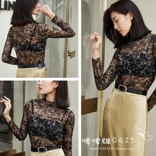 秋冬新款 正品 丽维 蕾丝衫 罩衣X1192 女长袖 性感透明镂空立领打底衫