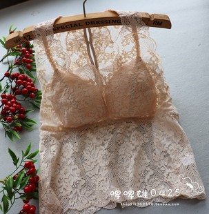 春秋V领镂空全蕾丝美背工字背女打底背心无钢圈胸垫B2136 丽维新款