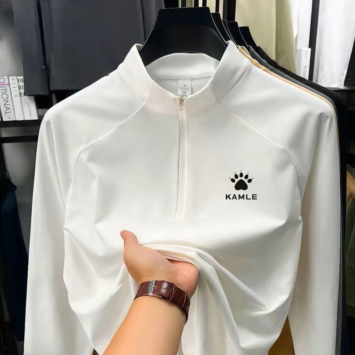 美式体育田径马拉松训练服长袖速干跑步运动服半拉链加绒保暖上衣