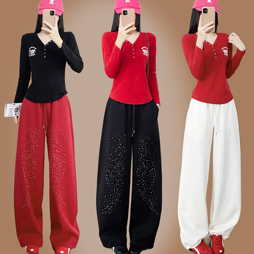 广场舞服装新款曳步舞运动套装秋冬时尚伞兵裤宽松爵士舞蹈长裤女