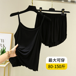 套装 莫代尔吊带背心睡衣女夏季 短袖 薄款 外穿宽松家居服两件套 大码