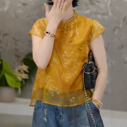 新中式小个子提花盘扣衬衫女2026新款国风显瘦遮肚小衫气质上衣潮