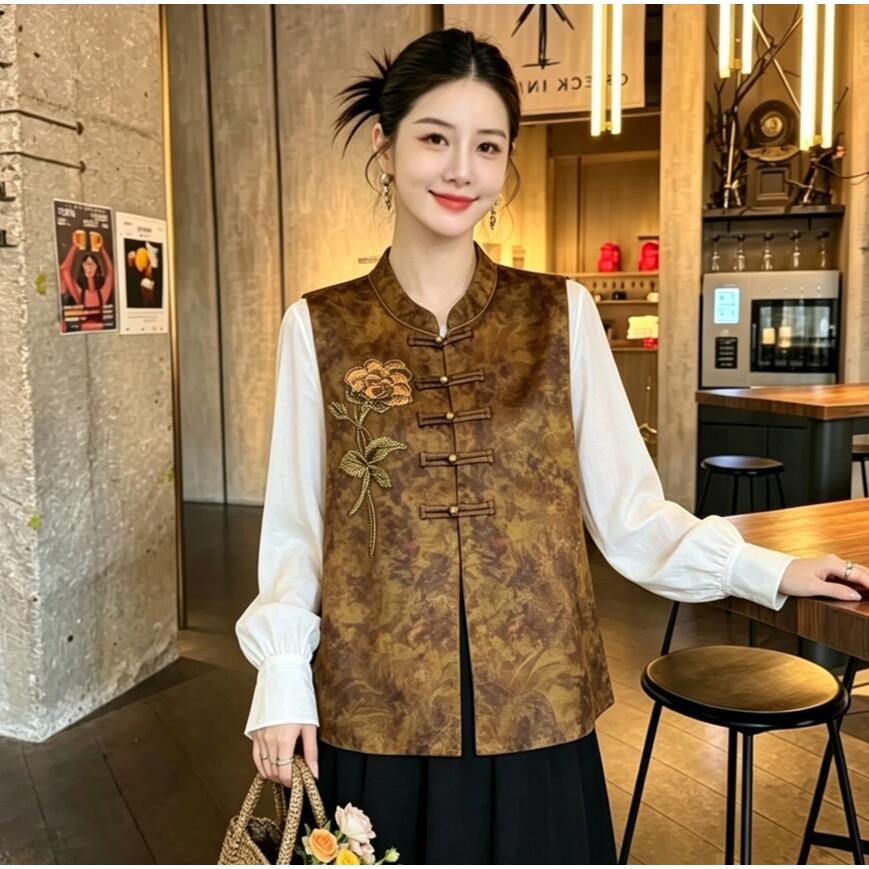 中式复古国风马甲女中老年2026春秋新款妈妈背心减龄显瘦坎肩马夹