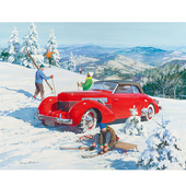 美式 老爷车怀旧绘画 饰画挂画经典 雪景滑雪卡通插画装