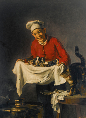 美术馆藏品油画客厅背景墙装饰画风水画 CHIOTS ET CHATONS