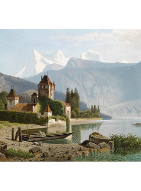 View of Castle Oberhofen on Lake Thun 风景油画居家室内