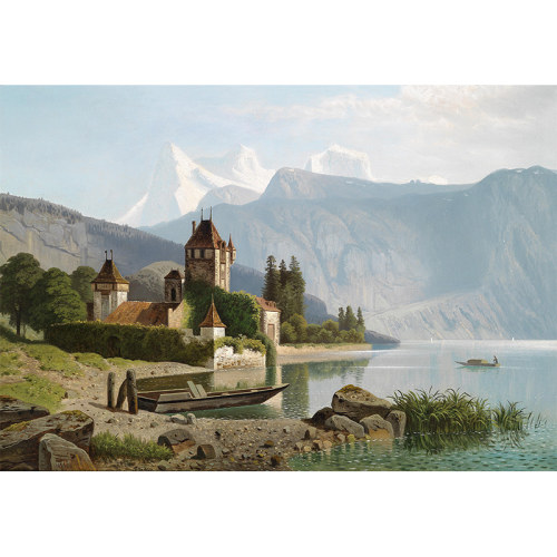 View of Castle Oberhofen on Lake Thun 风景油画居家室内