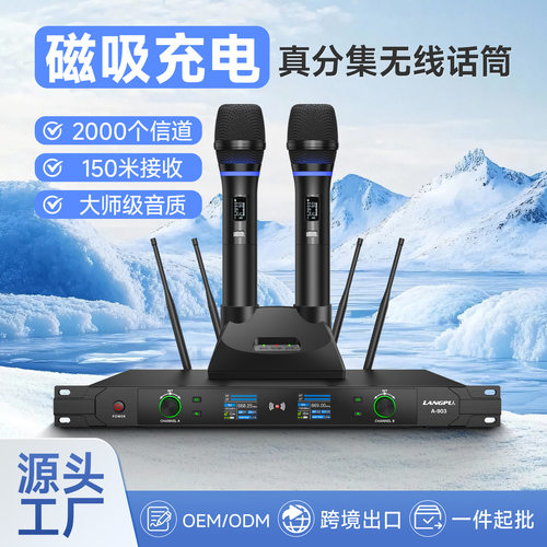 专业话筒真分集一拖二无线麦大型户外演出戏剧高档磁吸充电麦