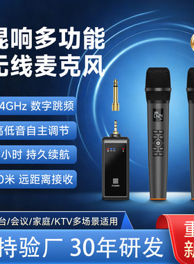 精选话话K歌直播专用混响高低音可调2.4g手持话筒家用主播唱歌