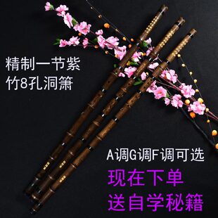 精制专业洞箫g调八孔紫竹洞箫8孔初学者吹箫a调演奏一节箫f调包邮