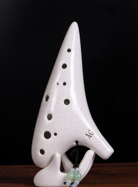 陶笛12孔白色裂纹熏烧 中音C调AC 陶瓷制作 初学教学演奏十二孔