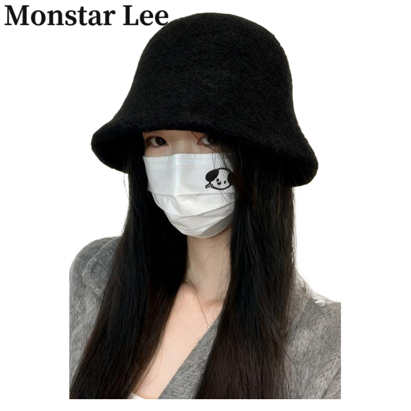 Monstar Lee渔夫帽子女秋冬季2025新款保暖显脸小毛绒水桶盆帽