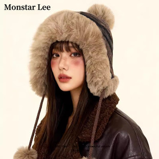 百搭耳朵公主帽加绒护耳雷锋帽女保暖 韩版 Monstar Lee帽子女冬季
