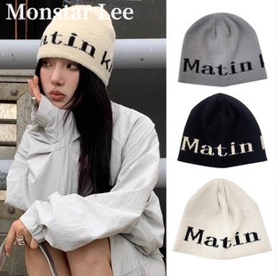 Lee韩国帽子毛线帽针织街头时尚 Monstar 酷女孩大头围显脸小冷帽