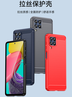 适用三星M33手机M54全包边TPU软壳子Galaxy电话F14三星M53拉丝m14防摔滑SM M336B碳纤维5G保护套 M536B磨砂SM