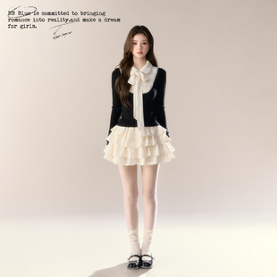 BB BLUE/告白宣言/秋日ootd穿搭法式学院高级感针织上衣半裙套装
