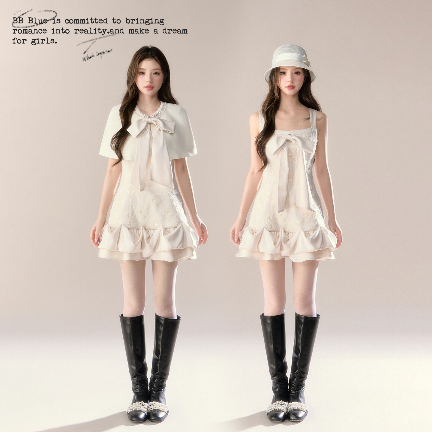 BB BLUE/塞纳河畔/早秋高级感法式巨好看收腰披肩珠片连衣裙套装