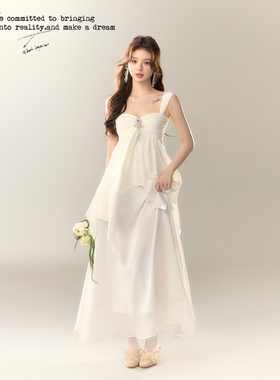 BB BLUE/海岸浮光/白色海边度假连衣裙夏假两件别致显瘦吊带长裙