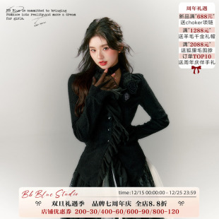 BLUE 针织开衫 原创设计 干枯玫瑰毛衣外套女冬季 小众温柔 法式