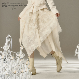 BB BLUE 原创设计 山本风不规则a字蕾丝花朵流苏半身长裙小众裙子