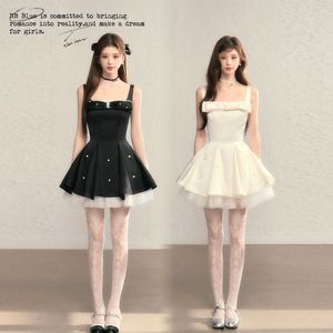 BB BLUE/星辰舞曲/法式气质巨好看小礼服拼接网纱蓬蓬钉珠连衣裙