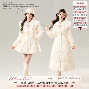 富家千金毛领收腰羽绒服 原创设计 氛围感气质羽绒服 BLUE