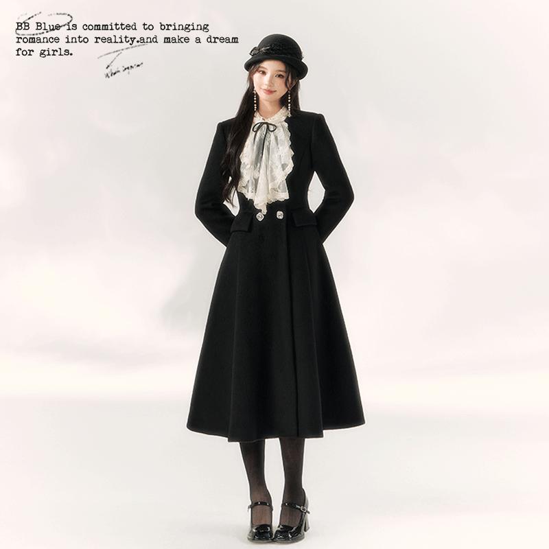 秋冬千金高端羊毛呢盆帽蕾丝英伦